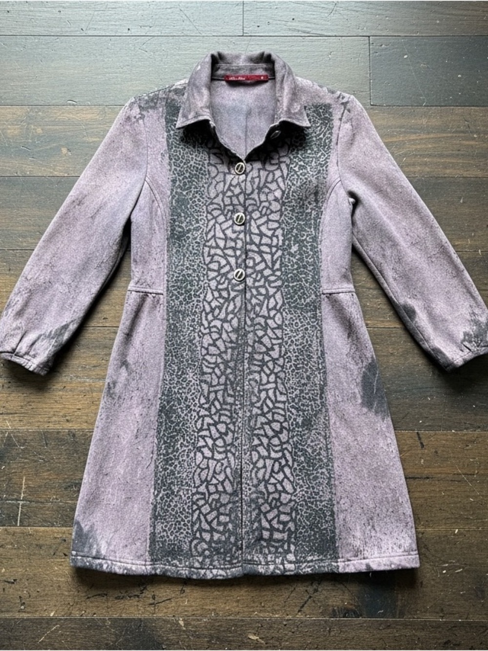 Barbara Lesser Fibers Purple Black Pattern Cotton Coat Small